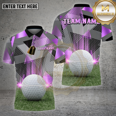 Maxcorners Golf Shirt – Modern Triangle Gold Gray Pattern with Realistic Golf Ball 3D Print – Custom Personalized Name, Team Name Polo
