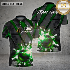 Maxcorners Bowling Shirt – Red Black Slash Explosion Strike Ball & Pins 3D Design – Personalized Name, Team Name 3D Shirt