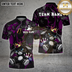 Maxcorners Bowling Shirt – Cool Bunny King Cartoon with Bowling Pins & Ball – Multi Options Personalized Name, Team Name 3D Shirt