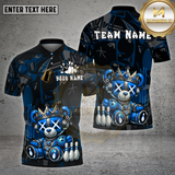 Maxcorners Bowling Shirt – Cyber Mecha Bear with Strike Pins & Bowling Ball – Personalized Name, Team Name 3D Shirt