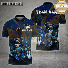 Maxcorners Bowling Shirt – Neon Cyber Bear Graffiti Style with Bowling Pins – Personalized Name, Team Name 3D Shirt