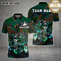 Maxcorners Bowling Shirt – Neon Cyber Bear Graffiti Style with Bowling Pins – Personalized Name, Team Name 3D Shirt