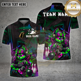 Maxcorners Bowling Shirt – Neon Cyber Wolf Cartoon with Bowling Pins & Ball – Multi Options Personalized Name, Team Name 3D Shirt