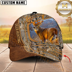 Maxcorners Deer Hunting Landscape Frame Brown Leather Custom Name 3D Cap ( 6 colors)