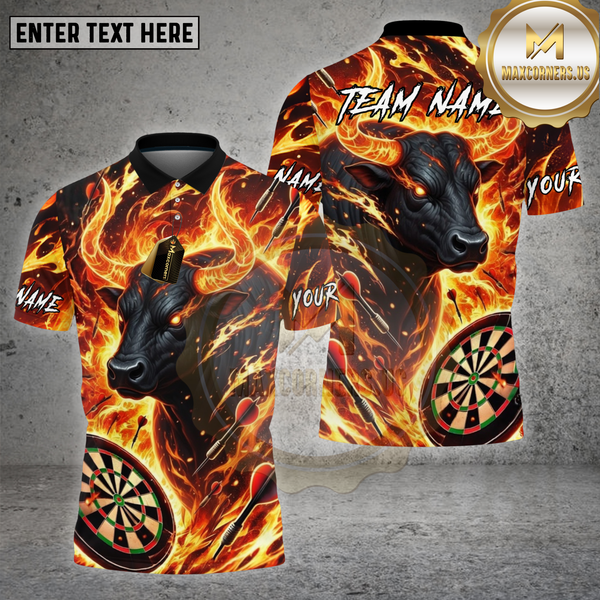Maxcorners Dartboard Fire Bull Flame Art Design Multi Options Personalized Name Team Name 3D Shirt