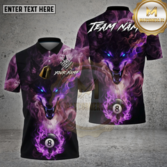 Maxcorners Billiards Shirt Smoke Wolf 8 Ball Mystic Flame Multioptions Personalized Name, Team Name Unisex 3D Shirt