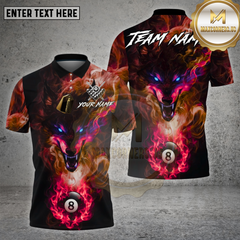 Maxcorners Billiards Shirt Smoke Wolf 8 Ball Mystic Flame Multioptions Personalized Name, Team Name Unisex 3D Shirt