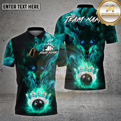 Maxcorners Bowling Shirt Purple Flame Wolf Bowling Strike Multioptions Personalized Name, Team Name Unisex 3D Shirt