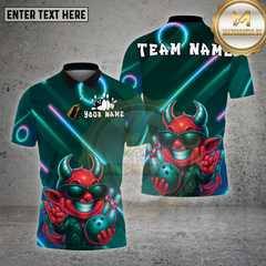 Maxcorners Bowling Shirt Neon Devil Character Multioptions Personalized Name, Team Name Unisex 3D Shirt (4 Colors)