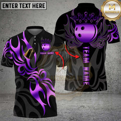 Maxcorners Bowling Shirt Golden Flame Bowling Ball Design Premium Multioptions Personalized Name, Team Name Unisex 3D Shirt