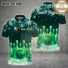Maxcorners Bowling Shirt Snowflake Bowling Pins Winter Christmas Theme Multi Options Personalized Name, Team Name 3D Shirt