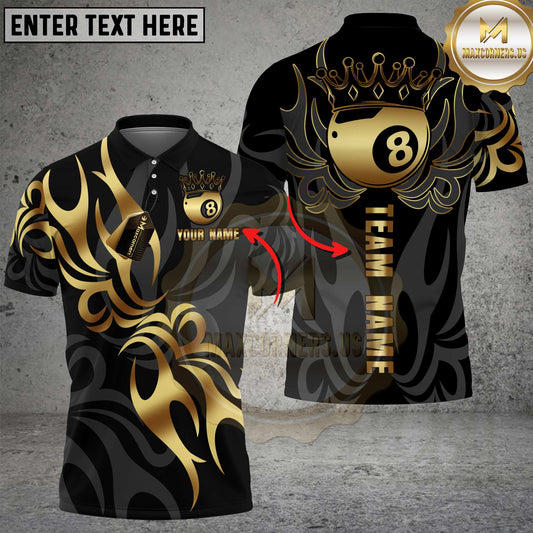 Maxcorners Billiard Shirt Golden Flame 8 Ball Design Premium Multioptions Personalized Name, Team Name Unisex 3D Shirt