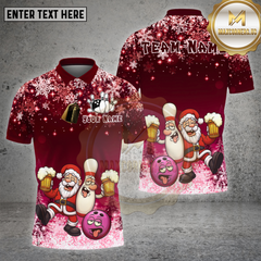Maxcorners Bowling Shirt Santa Bowling Beer Cartoon Multi Options Personalized Name, Team Name 3D Shirt