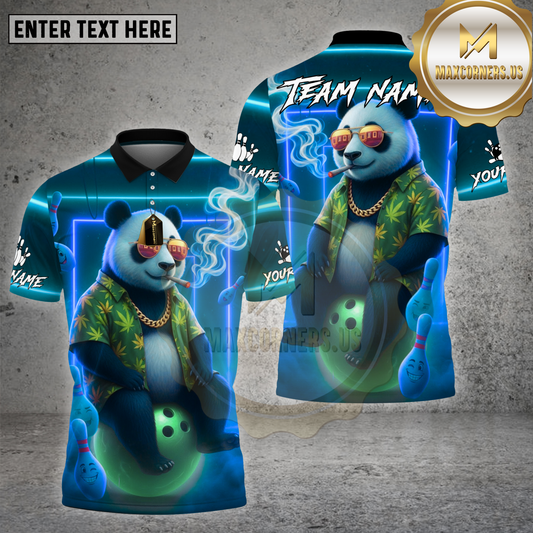 Maxcorners Bowling Panda 420 Retro Neon Glow Multicolor Options Personalized Name, Team Name Unisex 3D Shirt