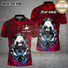 Maxcorners Bowling Shirt Angry Panda Red Black Electric Strike Design Multi Options Personalized Name, Team Name 3D Shirt