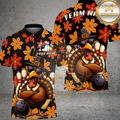 Maxcorners Bowling Shirt Cool Turkey Sunglasses Autumn Leaves Thanksgiving Theme Multi Options Personalized Name, Team Name 3D Shirt