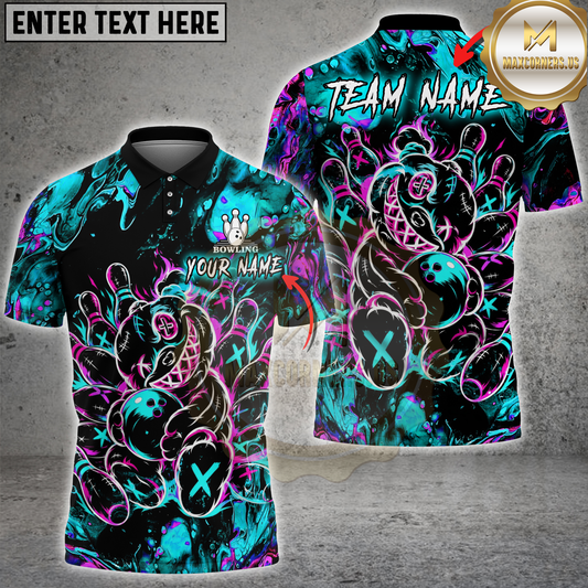 Maxcorners Bowling Bear Neon Graffiti Street Style Multicolor Options Personalized Name, Team Name 3D Shirt (5 Colors)