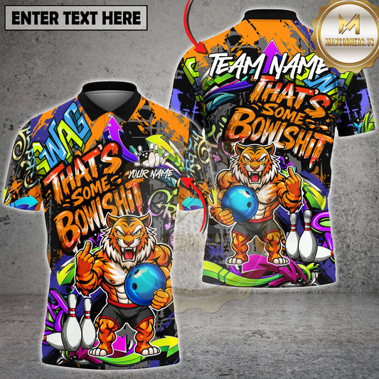 Maxcorners Tiger Bowling Power Strike Cartoon Style Multicolor Options Personalized Name, Team Name 3D Shirt (3 Colors)