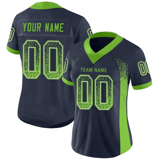 Maxcorners Custom Navy Neon Green-Gray Drift Fashion Football Jersey LM2605