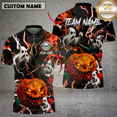 Maxcorners Dart Polo Shirt Halloween Pumpkin Ghost Lightning Multioptions Personalized Name, Team Name Unisex 3D Shirt (4 Colors)