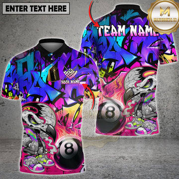 Maxcorners Billiards Skull Raven Flaming 8 Ball Graffiti Multi Options Personalized Name, Team Name 3D Shirt