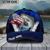 Maxcorners Fishing Dark Blue Scratch American Flag Pattern Sport Pattern Personalized Name 3D Cap (11 Breeds)