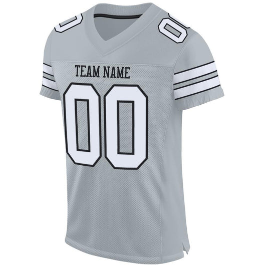 Maxcorners Custom Silver White-Black Mesh Authentic Football Jersey LM2605