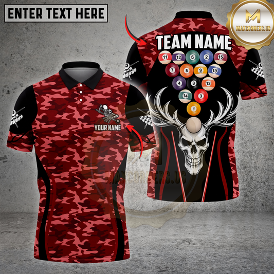 Maxcorners Billiards Shirt Camo Skull Rack Balls Dark Gothic Graphic Multicolor Options Personalized Name, Team Name 3D Shirt (4 Colors)