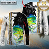 Maxcorners Chinook Fishing Split Grunge Splash Design Personalized Name, Team Name Long Sleeve Shirt (12 Fish Species)