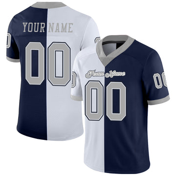 Maxcorners Custom Navy Gray-White Split Fashion Football Jersey LM2605