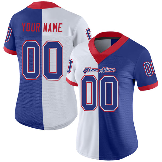 Maxcorners Custom White Royal-Scarlet Split Fashion Football Jersey LM2605