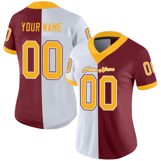 Maxcorners Custom Burgundy Gold-White Split Fashion Football Jersey LM2605