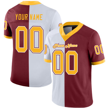 Maxcorners Custom Burgundy Gold-White Split Fashion Football Jersey LM2605