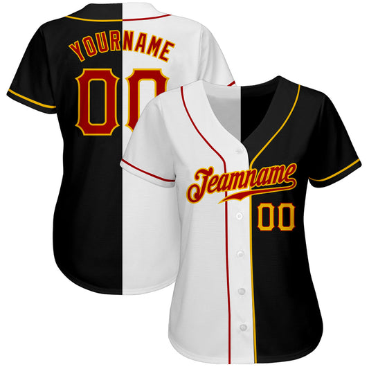 Maxcorners Custom Black Red-White Authentic Split Fashion Baseball Jersey LM2605