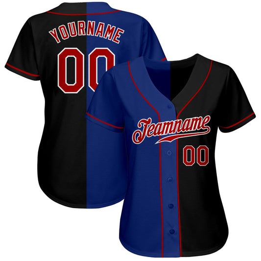 Maxcorners Custom Black Red-Royal Authentic Split Fashion Baseball Jersey LM2605