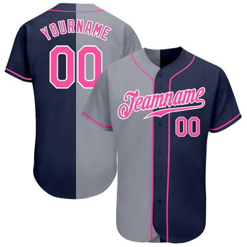 Maxcorners Custom Navy Pink-Gray Authentic Split Fashion Baseball Jersey LM2605