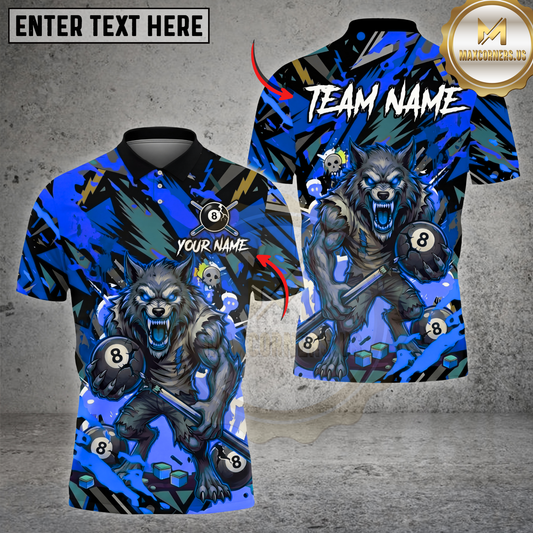Maxcorners Billiards Shirt Angry Wolf Cue Stick Pool Ball Chaos Graphic Multicolor Options Personalized Name, Team Name 3D Shirt (4 Colors)