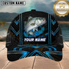 Maxcorners Fishing Neon Blue Geometric Black Mesh Customized Name 3D Cap