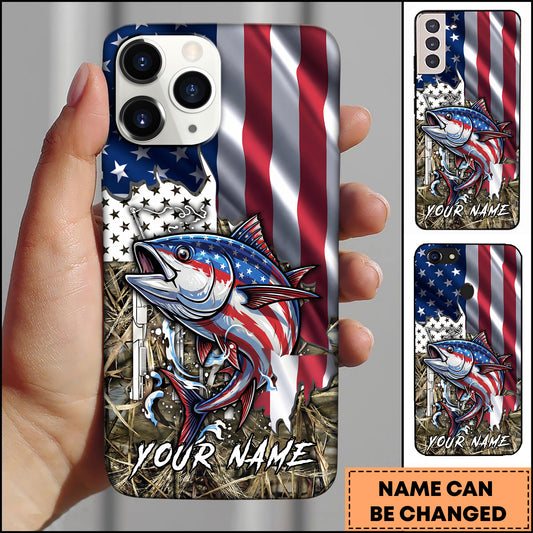 Maxcorners Tuna Fishing American Flag Patriotic Vintage Camo Personalized Name Phone Case