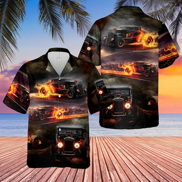 Maxcorners Fiery Hot Rod Classic Car Hawaiian Shirt