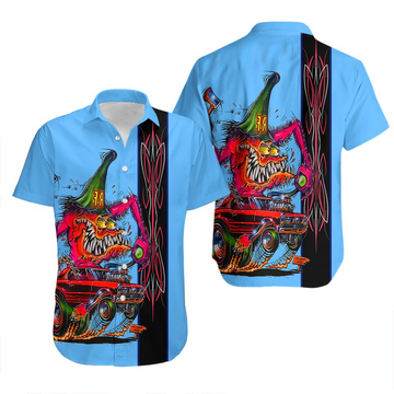 Maxcorners Rat Fink Hawaiian Shirt - Retro Hot Rod Cartoon, Flames & Classic Kustom Art NEW