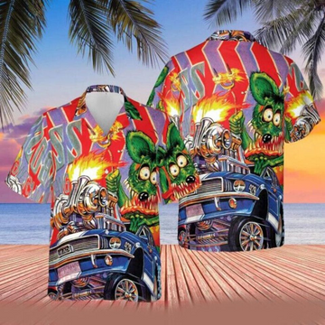 Maxcorners Hot Rat Fink Hawaiian Shirt Button Down Short Sleeve Hawaiian Shirt