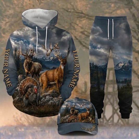 Maxcorners Hunting Dark Mountain Deer Turkey And Duck Personalized 3D Shirts