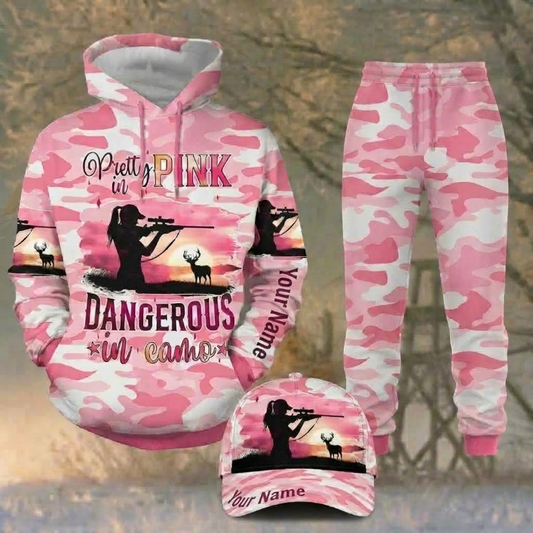 Maxcorners Hunting Pink White Camo Female Hunter Pattern Personalized 3D Shirts