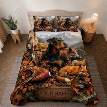 Maxcorners Hunting Dog, Pheasant, Pumpkin And Lantern Happy Halloween Bedding Set 3D Print Custom Name