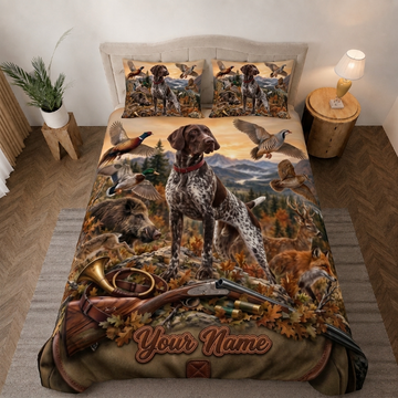 Maxcorners Hunting Dog, Flying Birds, Fox And Wild Boar Autumn Bedding Set 3D Print Custom Name