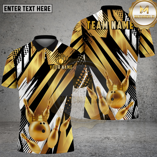 Maxcorners Bowling Crown Gold Abstract Stripe Style Multicolor Options Personalized Name, Team Name 3D Shirt (4 Colors)