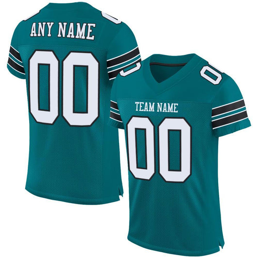 Maxcorners Custom Teal White-Black Mesh Authentic Football Jersey LM2605
