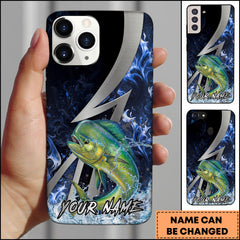 Maxcorners Mahi-Mahi Fishing Blue Flame Lightning Strike Personalized Name Phone Case