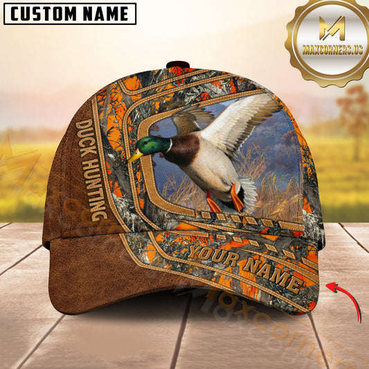 Maxcorners Duck Hunting Mallard Camo Forest Leather Patch Personalized Name Cap (4 Colors)